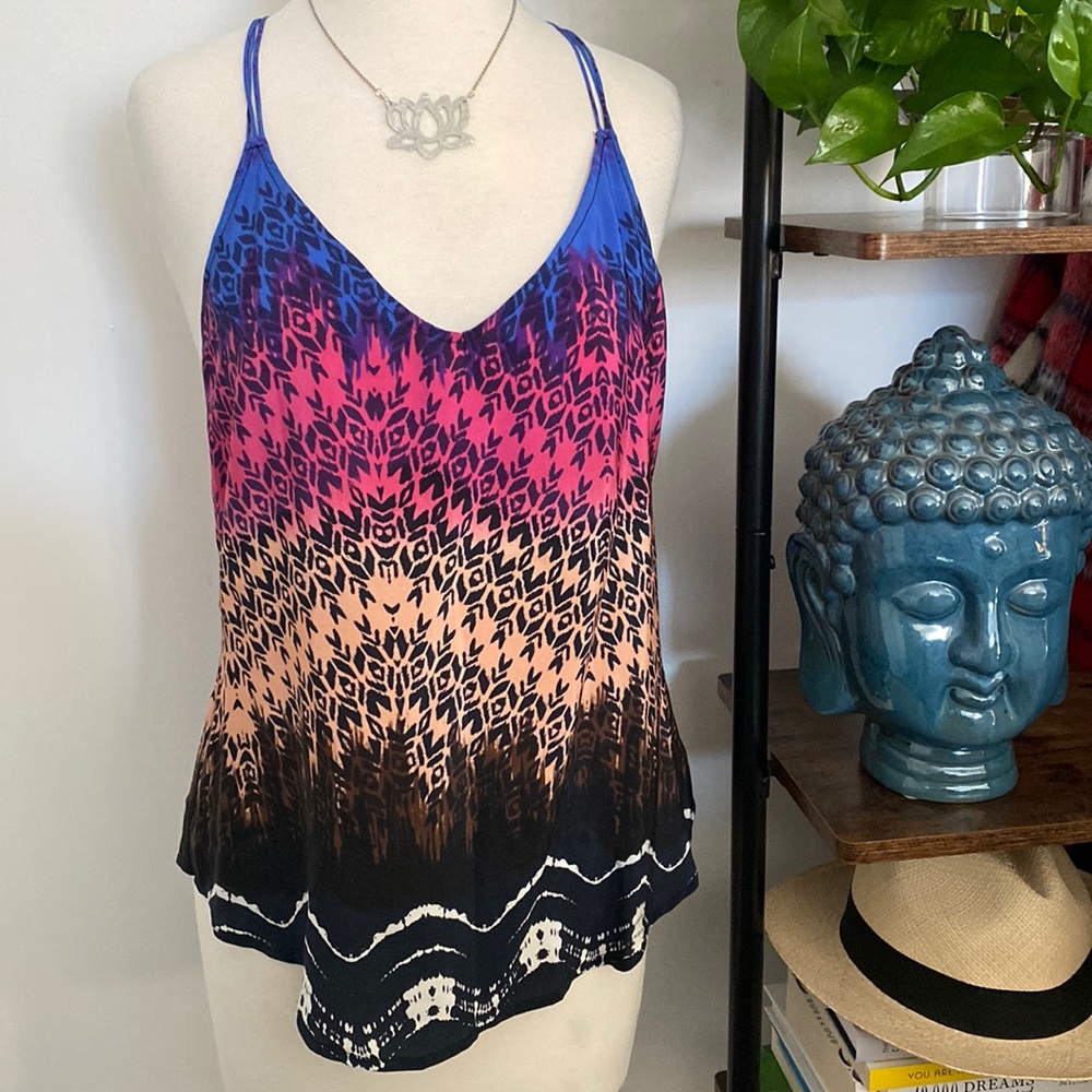 Charlie Jade • Border Print Strappy Silk Tank Top